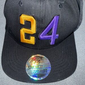 SACRED CROWN 24 Kobe Bryant Flat Bill Black Snapback Hat Cap